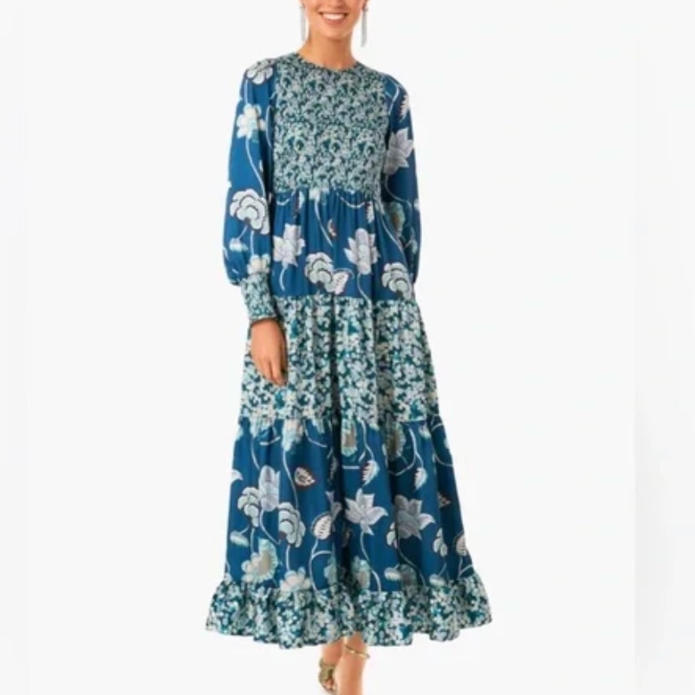 Tuckernuck Blue Geranium Floral Libby Maxi Dress